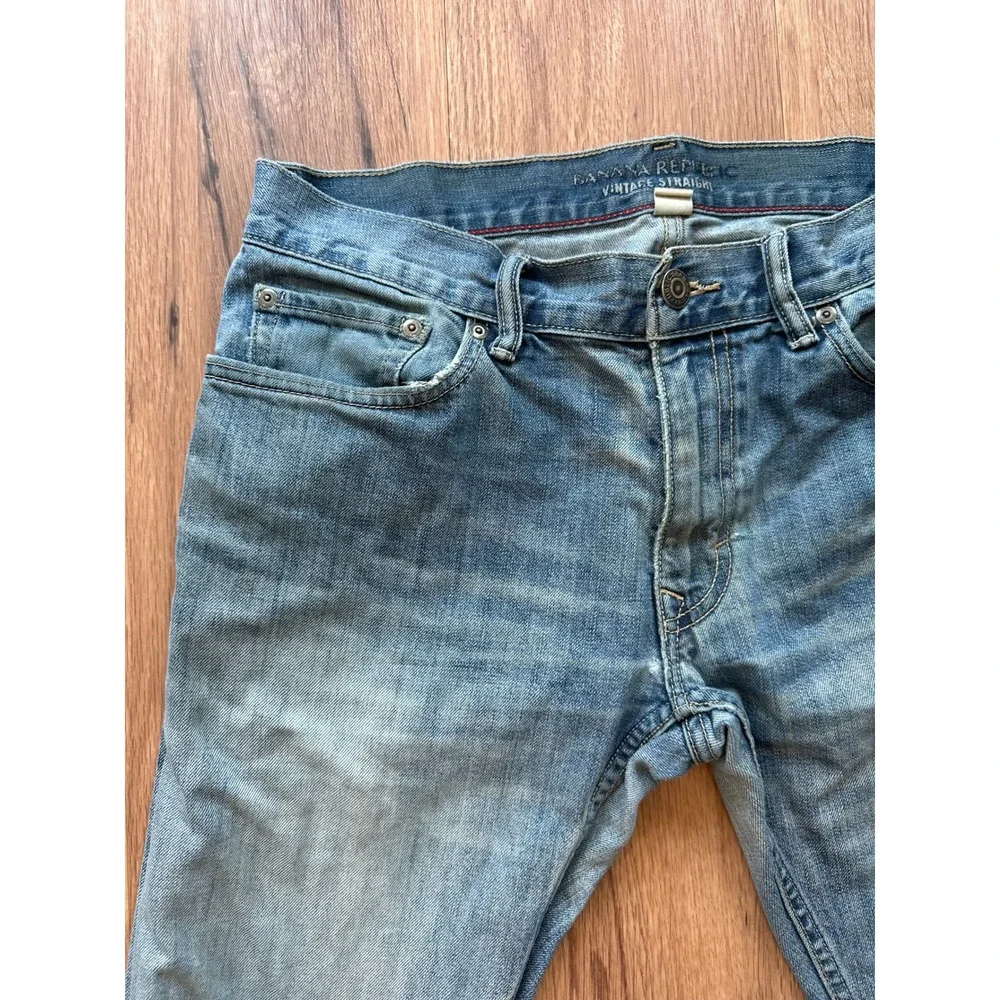 Banana Republic Vintage Straight Jeans Men's‎ 31x34 Blue Distressed 100% Cotton